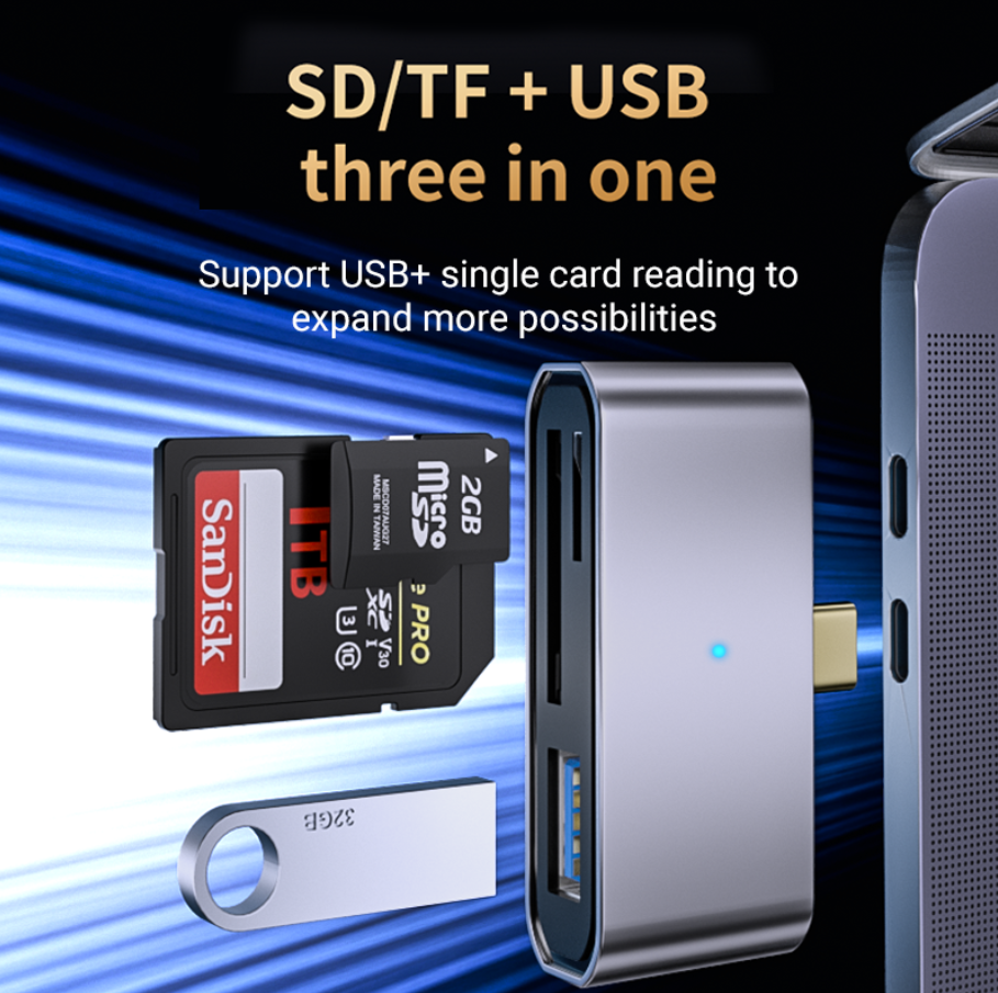 3-in-1 USB OTG SD Card Reader | USB, USB-C & Micro USB Memory Card Adapter for SD & TF Cards