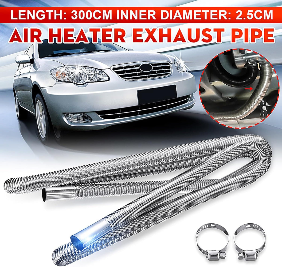 300cm Air Diesel Parking Heater Stainless Steel Exhaust Pipe Tube Gas