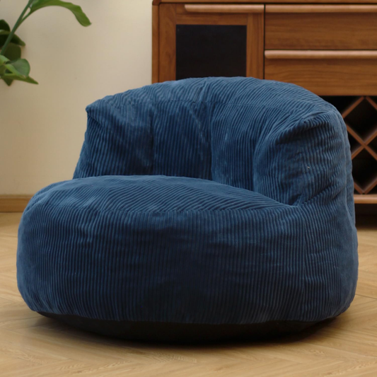 Corduroy Single Sofa with Wide Backrest Navy Blue