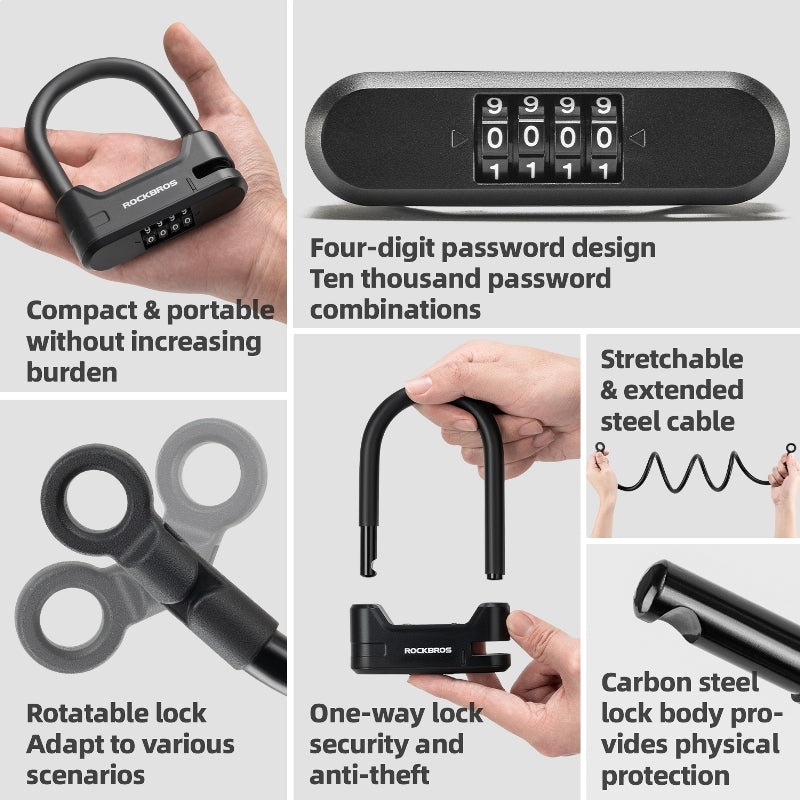 U-Lock Scooter Anti-Theft Lock with Cable 4 Digit Combination