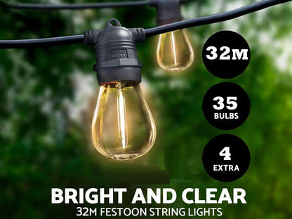 Outdoor Festoon Light String Lights 32M 35 LED Bulbs