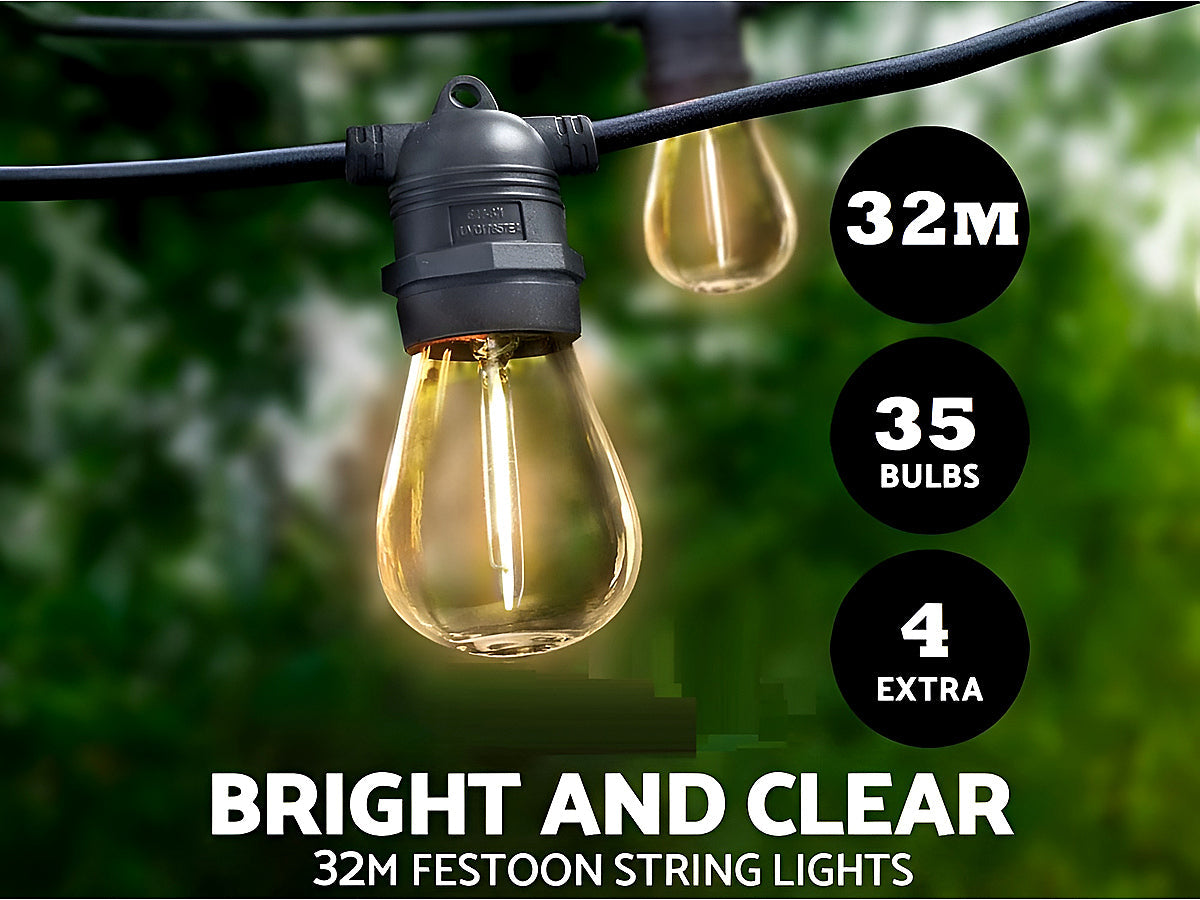 Outdoor Festoon Light String Lights 32M 35 LED Bulbs