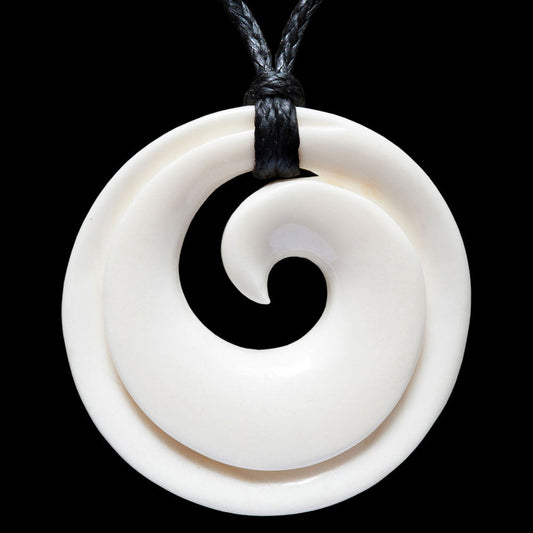 Closed Circle Koru, hand carved bone pendant