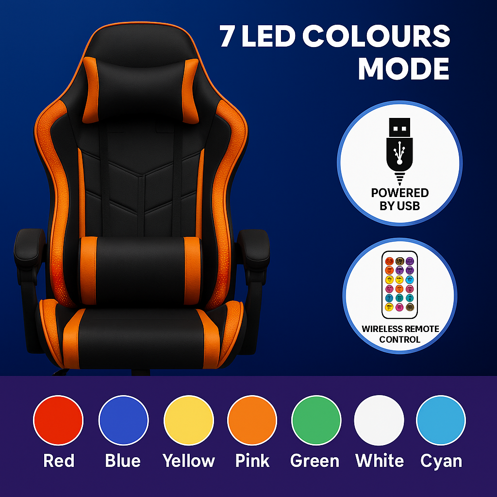 Gaming Desk & Chair Combo - RGB LED Desk + RGB LED Gaming Chair with Footrest