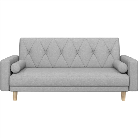 Button-tufted Fabric 3-Seater Sofa Bed W/ 2 Bolster Pillows
