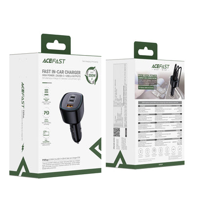 Acefast 200W Super Fast Triple Port Car Charger with Ice Blue LED Light B18