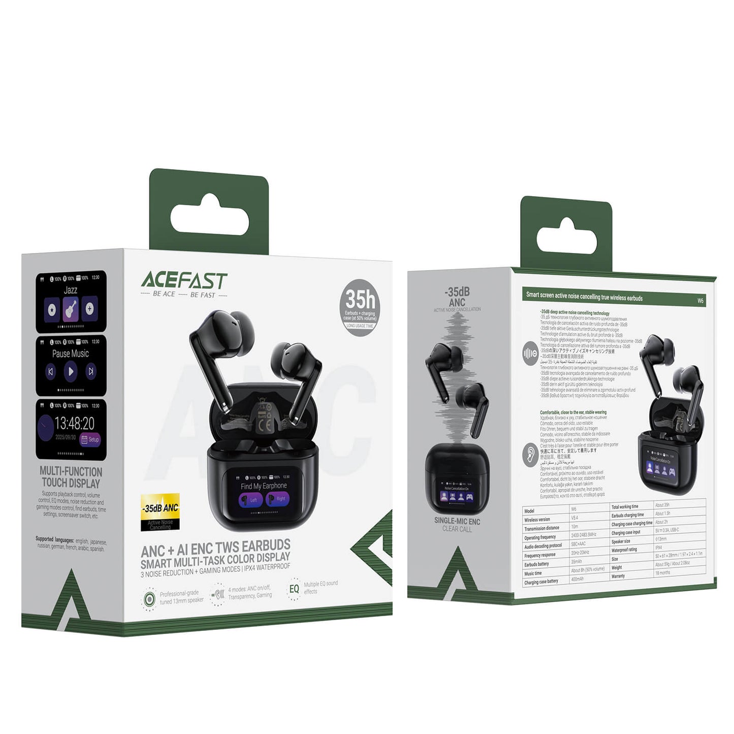 Acefast ANC TWS Earphones with Interactive Color Display W6