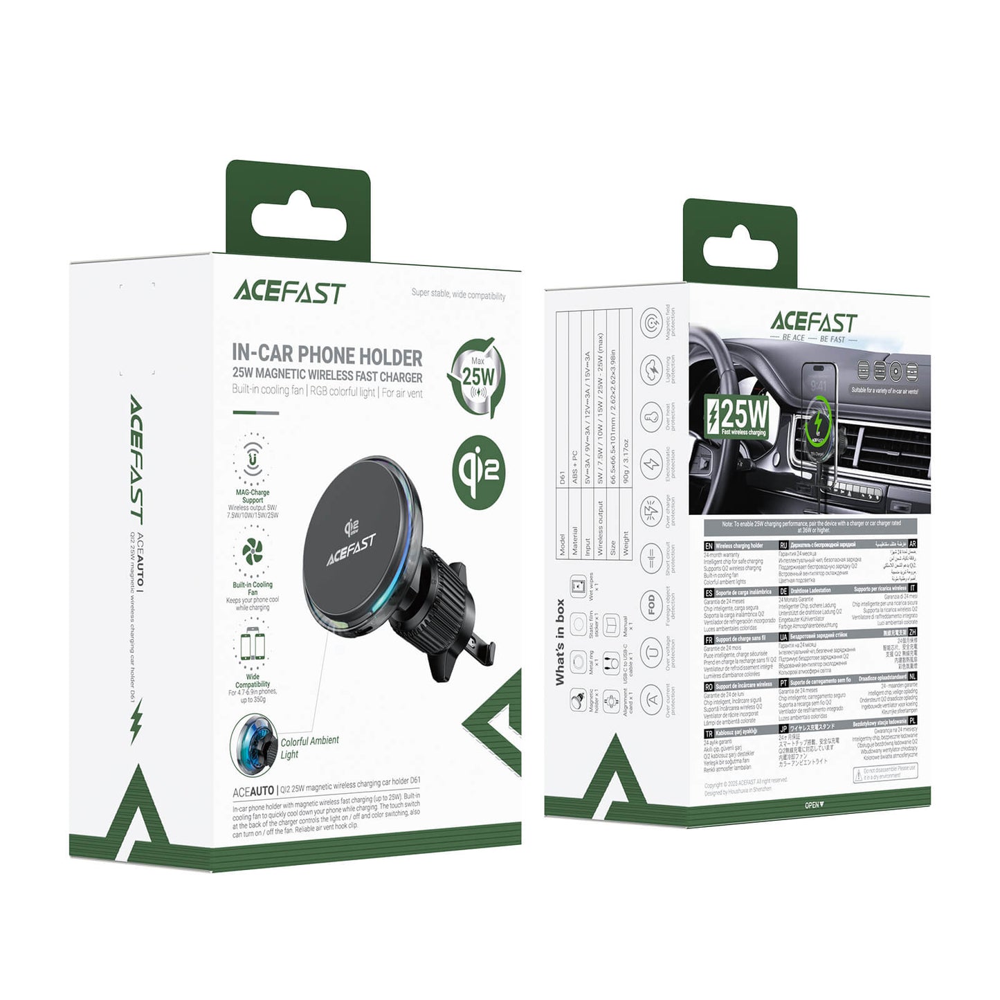 Acefast 25W Magnetic Wireless Car Mount Charger with Active Cooling D61