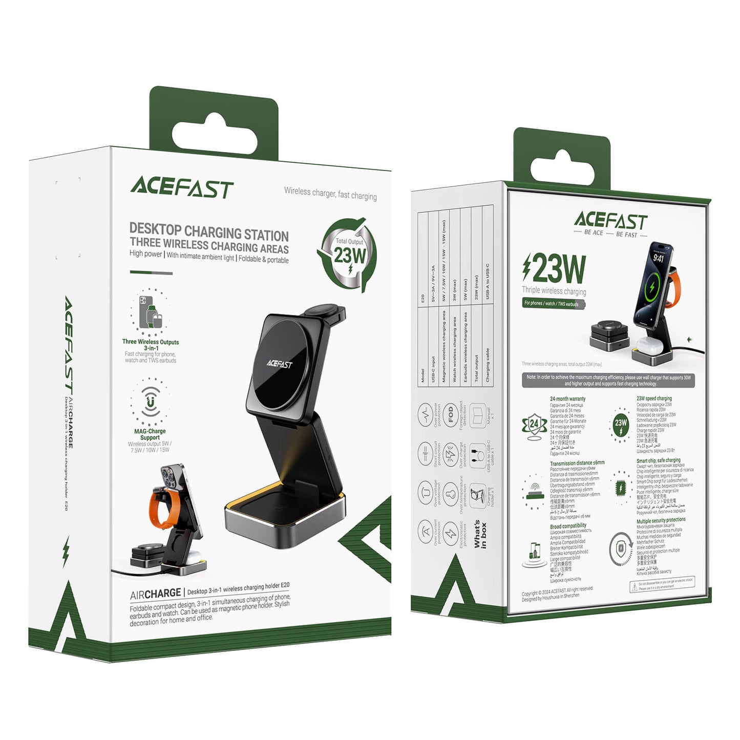Acefast 3-in-1 15W Foldable Wireless Magnetic Charging Stand with Ambient Light E20
