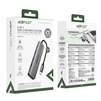 Acefast 6 in 1 Multiport Adapter with 4K HDMI 90W PD 5Gbps Data SD TF Card Reader Hub J18