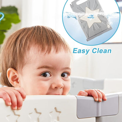 Coolever Baby Playpen Baby Fence 14+2 Panels (Grey & White Stars)