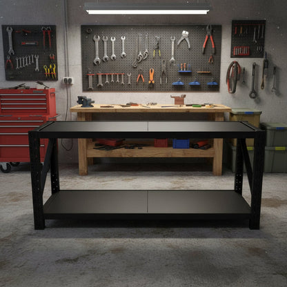 BLACK - Heavy Duty Shelves / Workbench - 90X200X60CM