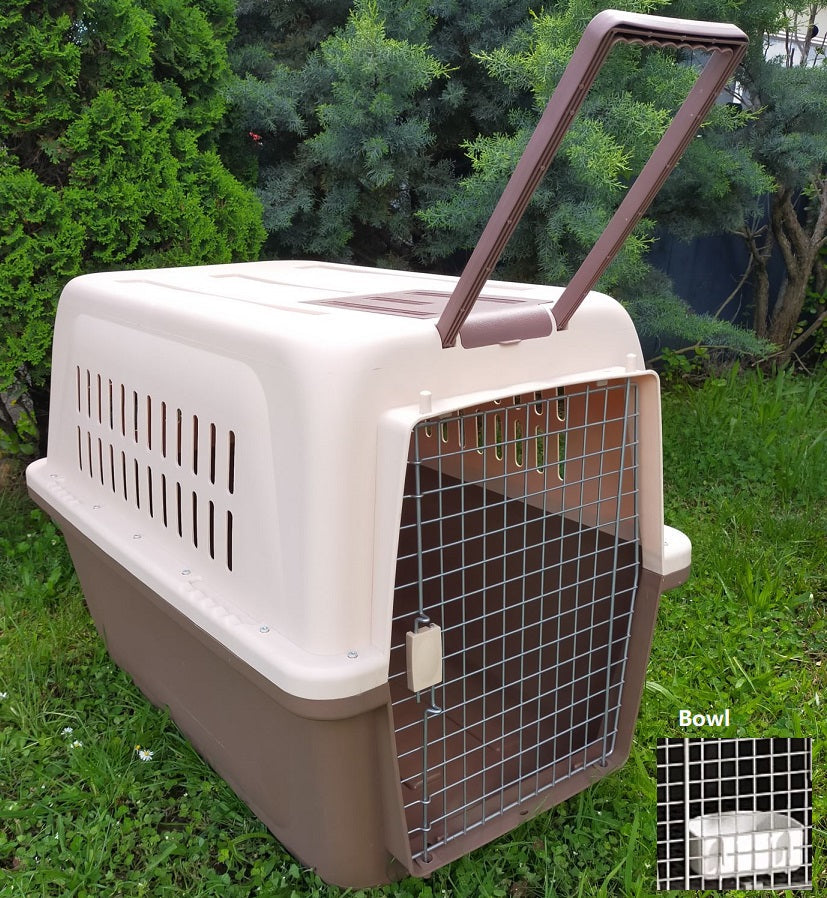 PP50 81cm - Wheeled Plastic Airline Travel Cage/Carrier/Crate with Bowl