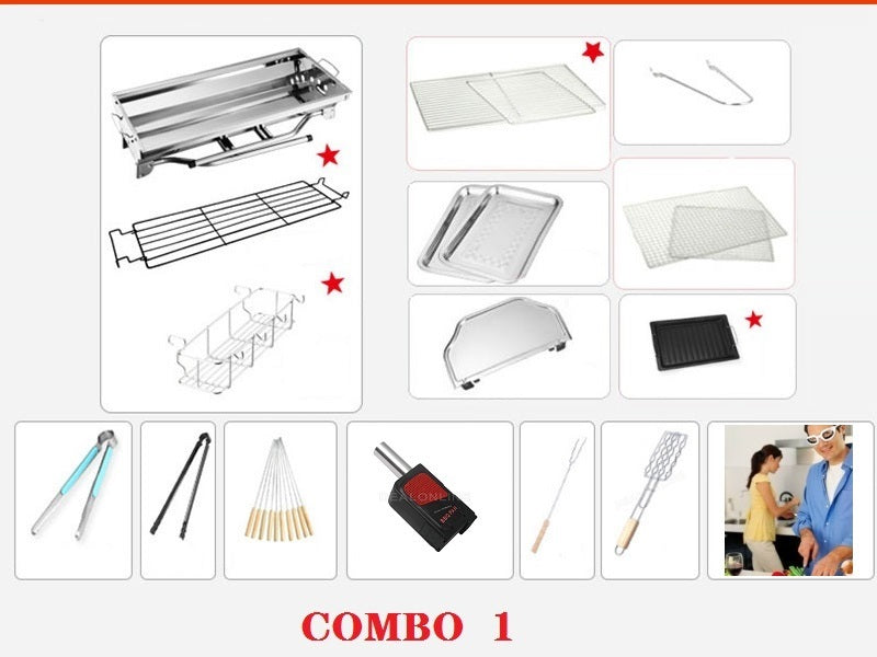 Foldable Stainless Steel BBQ Stove Grill Combo 1