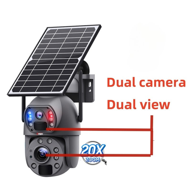 Dual camera WIFI SOLAR security camera wireless free batteries with 64GB card