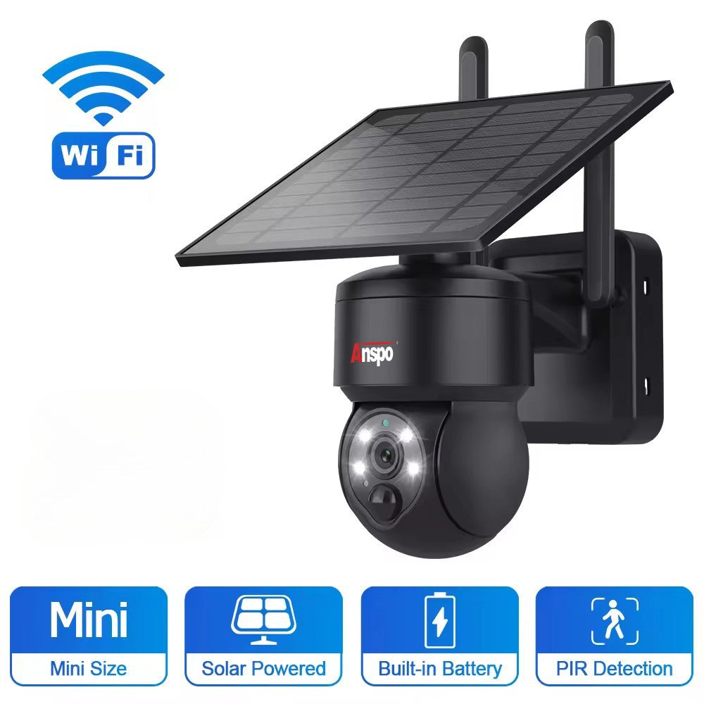 Anspo WIFI SOLAR security camera wireless free batteries and 64GB card Black