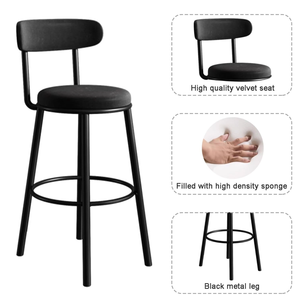 Set of 2 Barstools Modern Black Velvet Bar Stools