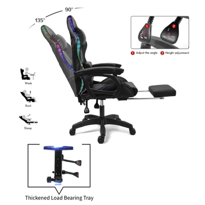 Gaming Desk & Chair Combo - RGB LED Desk + RGB LED Gaming Chair with Footrest