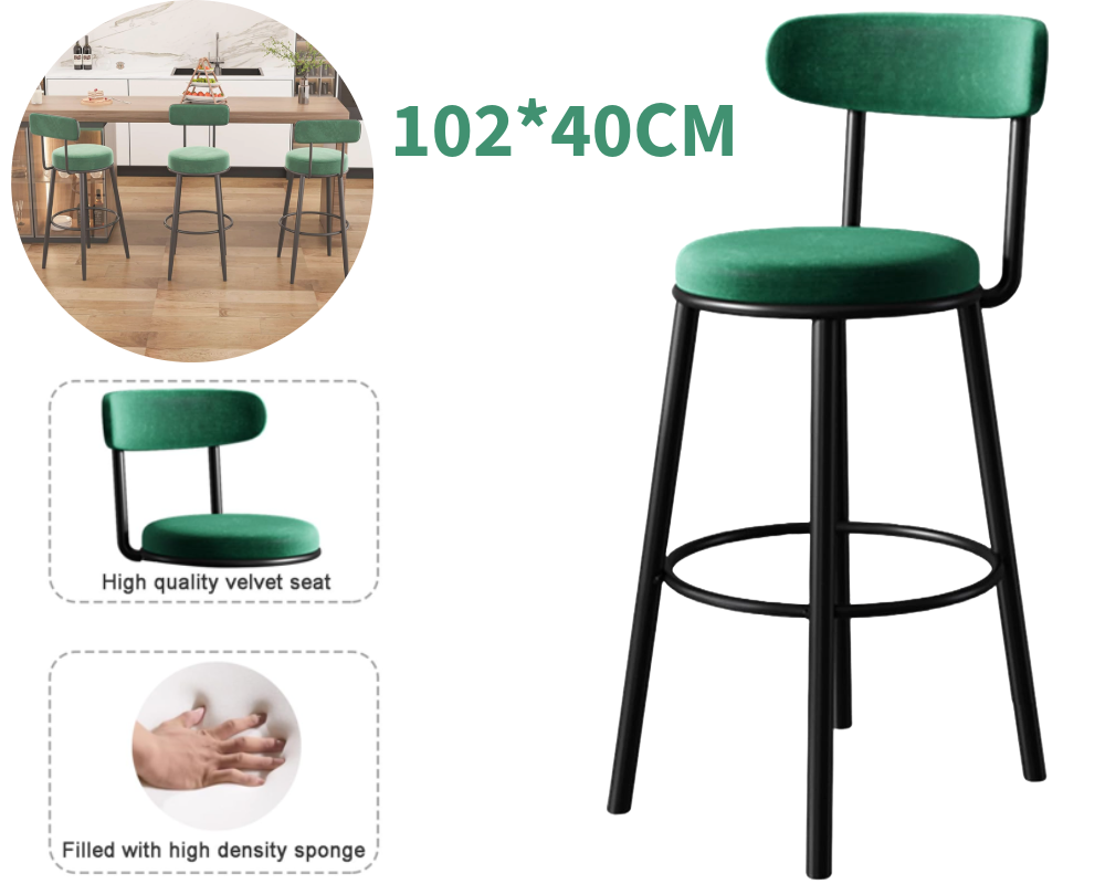 Set of 2 Barstools Modern Green Velvet Bar Stools
