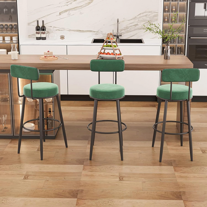 Set of 2 Barstools Modern Green Velvet Bar Stools