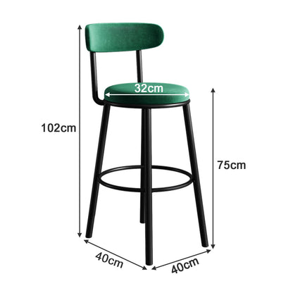 Set of 2 Barstools Modern Green Velvet Bar Stools