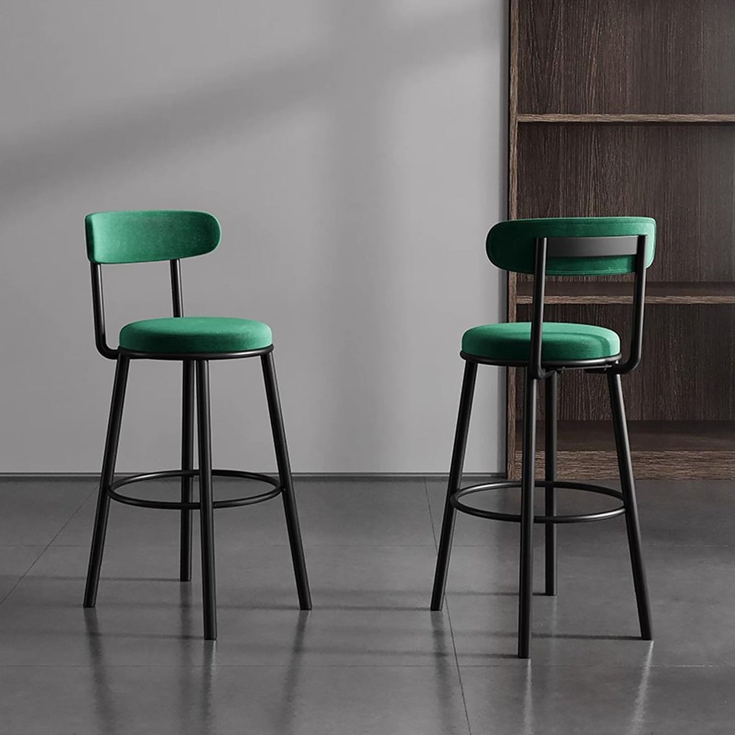Set of 2 Barstools Modern Green Velvet Bar Stools