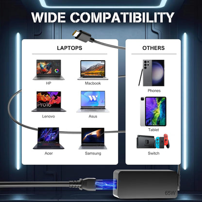 65W Lenovo Laptop Charger USB C - Fast USB C 65W Lenovo Laptop Charger