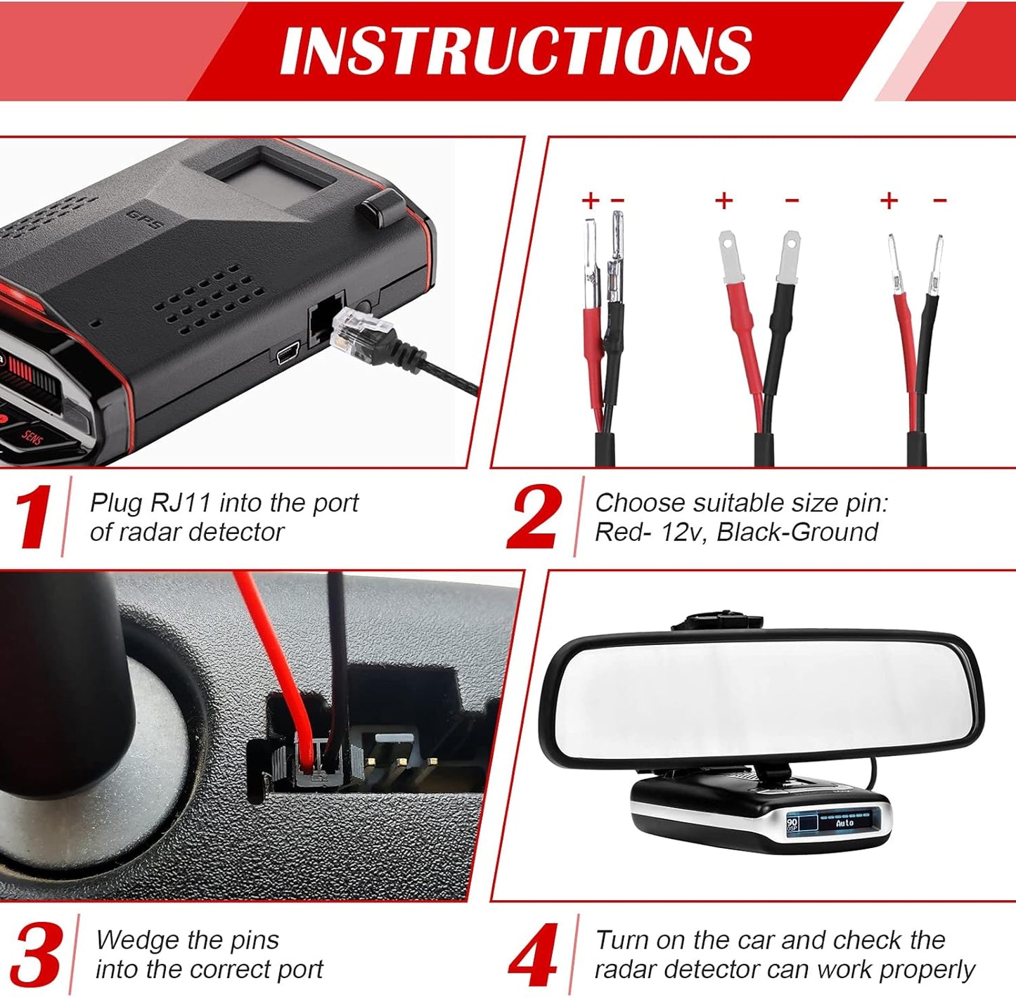 Mirror Hard Wire Cord for Escort, Valentine One, Uniden & Beltronics Radar