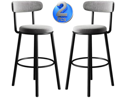 Set of 2 Modern Grey Velvet Bar Stools