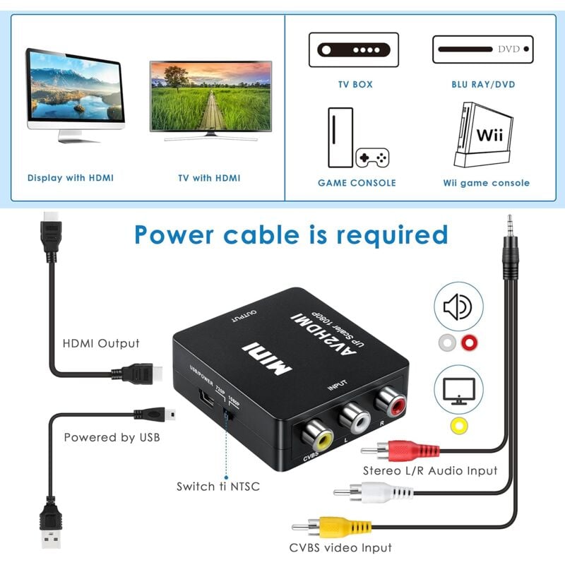 RCA AV to HDMI 1080P Mini Video Audio Converter