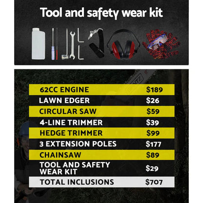 High-Powered Brush Weed Cutter Saw Hedge Trimmer 10 in 1