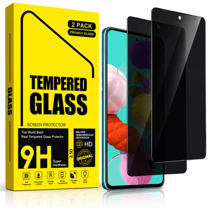 Samsung Galaxy A51 Privacy Tempered Glass Screen Protector (2 Pack) – 9H HD Anti-Spy, 2.5D Rounded Edge, Impact & Scratch Resistant