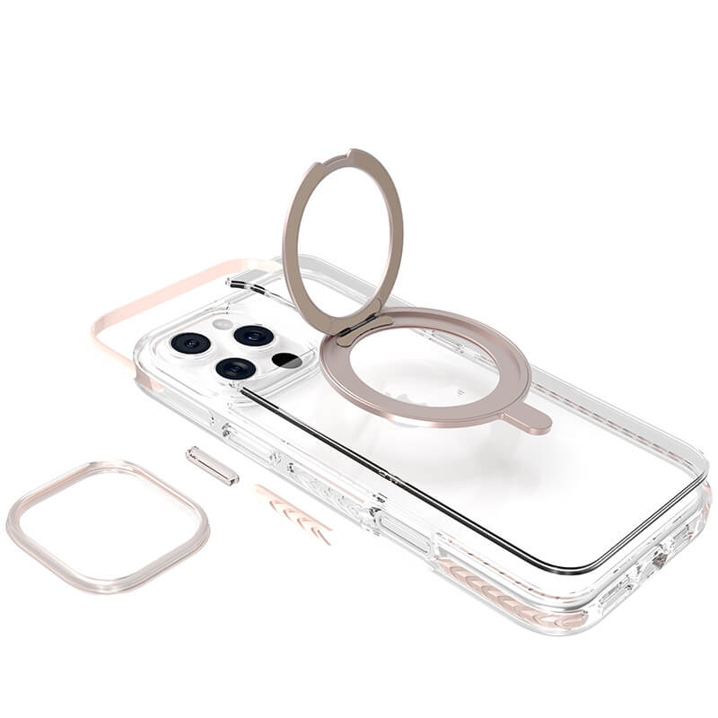 Compatible with iPhone 16 Pro Max Ice Armor O2L Series Magnetic Clear Case with Ring Stand