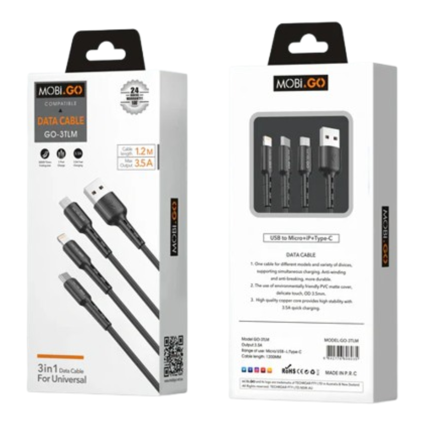 Mobigo 1.2m 3 in 1 cable GO3TLM