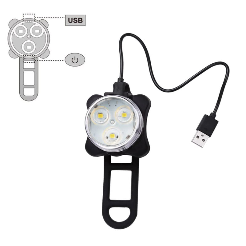 2pcs Round Bike Light USB Rechargeable Front Headlight & Rear LED Light
