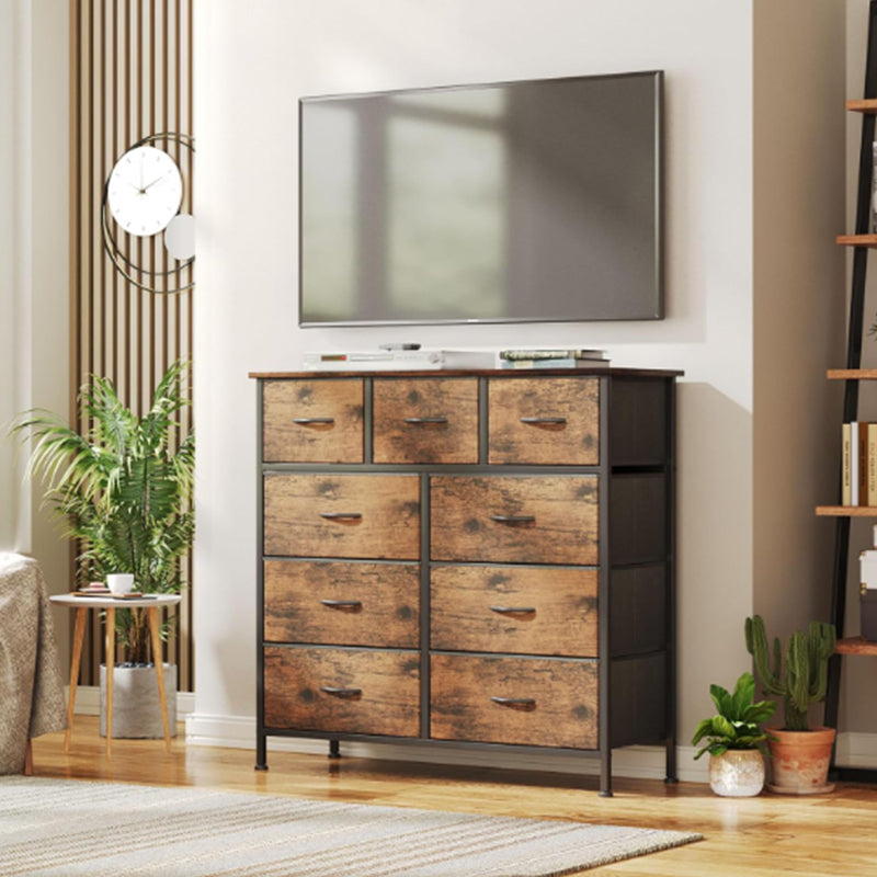 Fabric Dresser for Bedroom with 9 Drawers, Tall 4-Tier Storage Tower for Closet