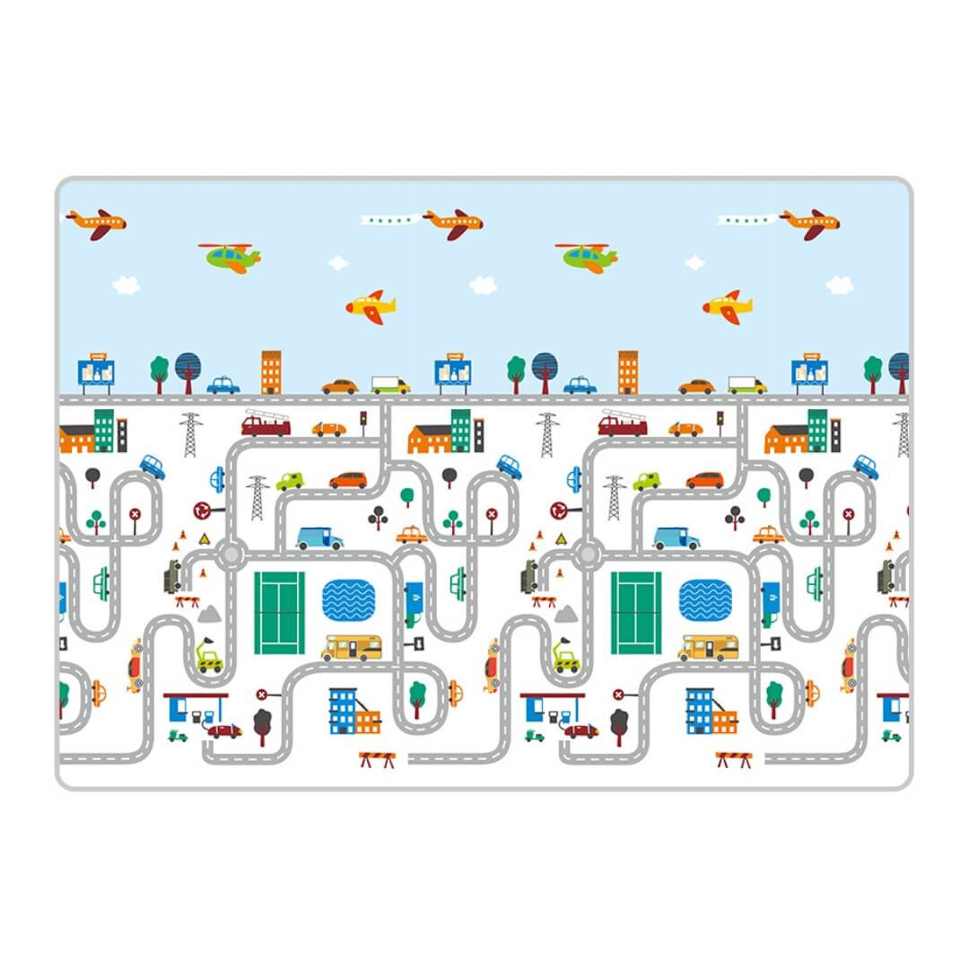 200x180x1 cm Foldable Baby Playmat with Carry Bag - City Road & Ship Double Sides-C