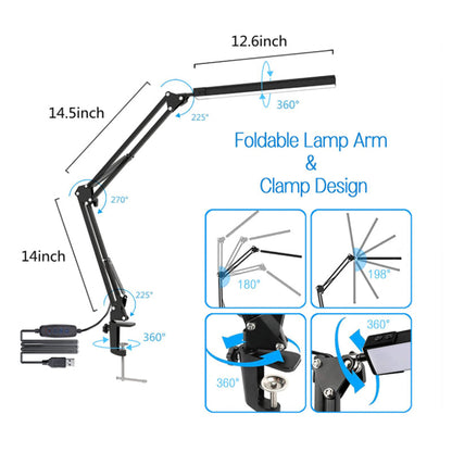 Swing Arm LED Desk Lamp with Clamp 3 Color Modes 10 Brightness Levels Black