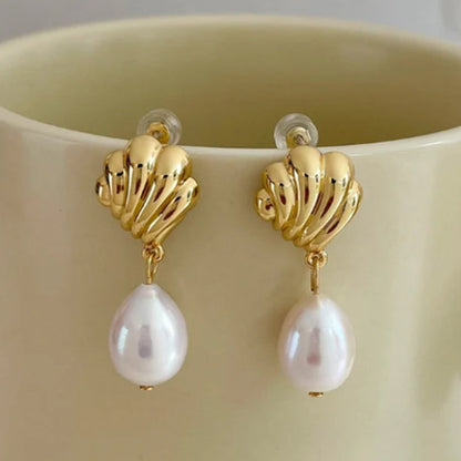 Embellique Gold Shell Pearl Stud Earrings