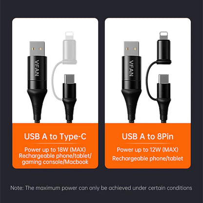VFAN 4 in 1 Nylon Braided 60W Fast Charging Data Cable 1.2m X19