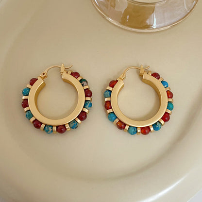 Embellique Natural Stone Beaded Hoop Earrings Red + Blue