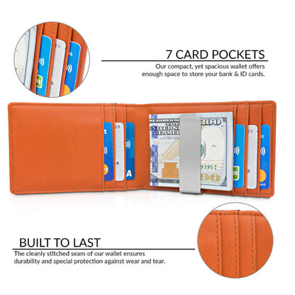 Minimalist Slim Wallet with Money Clip RFID Blocking Front Pocket B