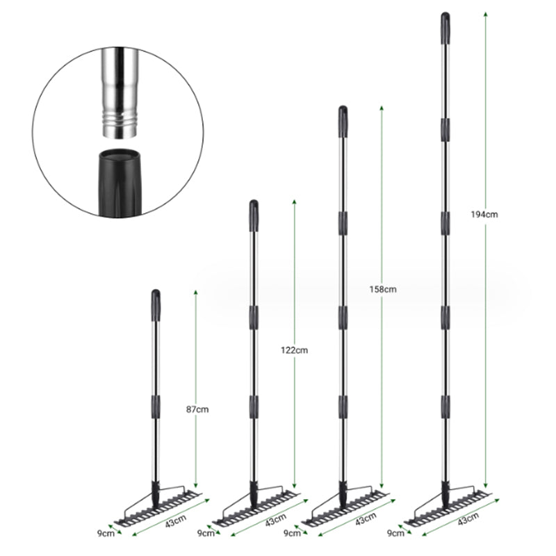 Multifunctional grass rake 17 Steel Tines Metal Head with Stainless Steel Handle