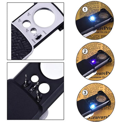Jewelry Loupe Magnifier with UV LED Light 30X 60X 90X Slide Out Pocket Magn... S