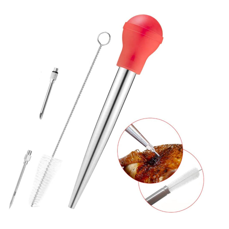 Turkey Baster, Baster set of 4, Baster syringe needles and Cleaning Brush, red