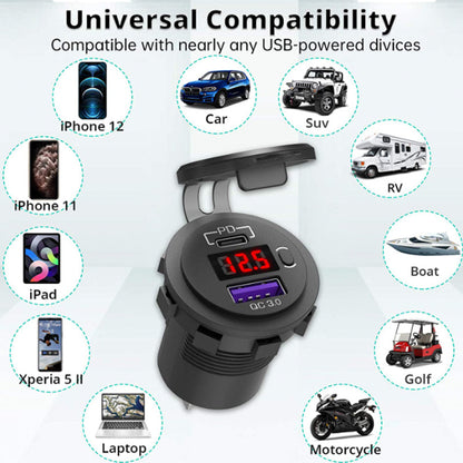 12V USB C Car Charger Socket Dual PD & QC 3.0 Ports Car Adapter with 60cm Wire Blue
