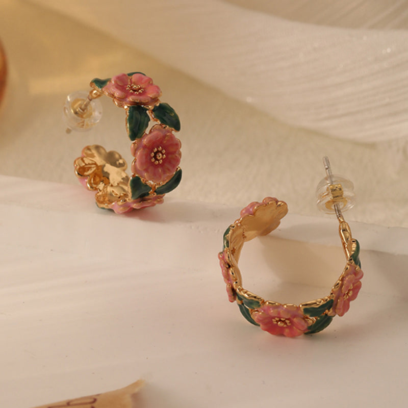 Embellique Camellia Enamel Drop Earrings