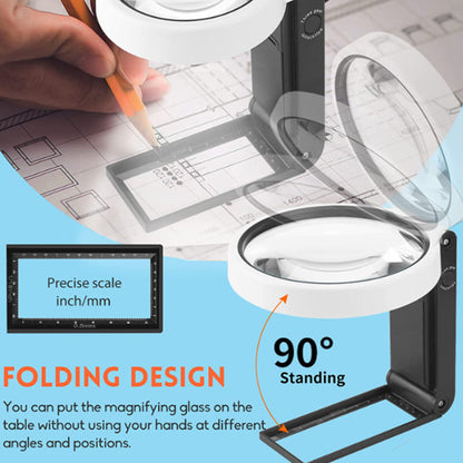 3.X 25X Large 110mm Magnifying Glass with Light and Stand Handheld Standing LED