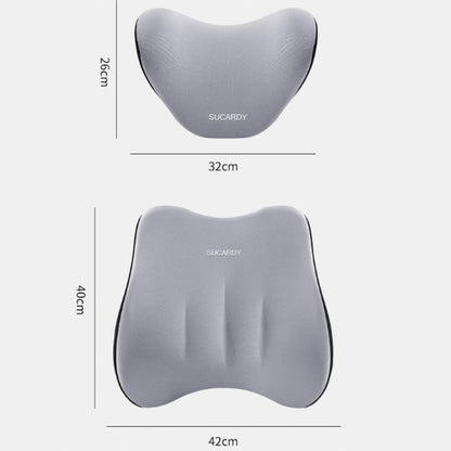Lumbar Support Pillow and Car Headrest Neck Pillow Set Ergonomic Design Grey
