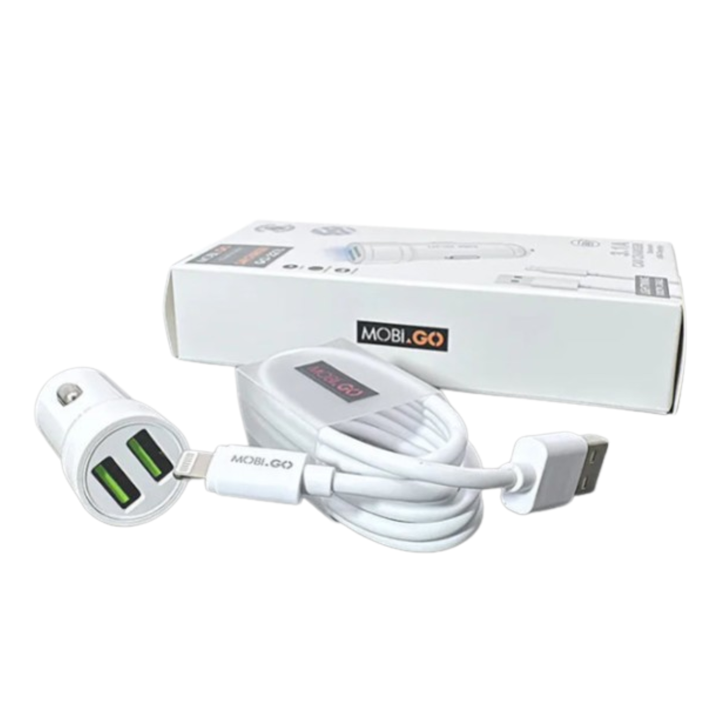 Mobigo Dual USB Car Charger With Lightning Cable GO221L